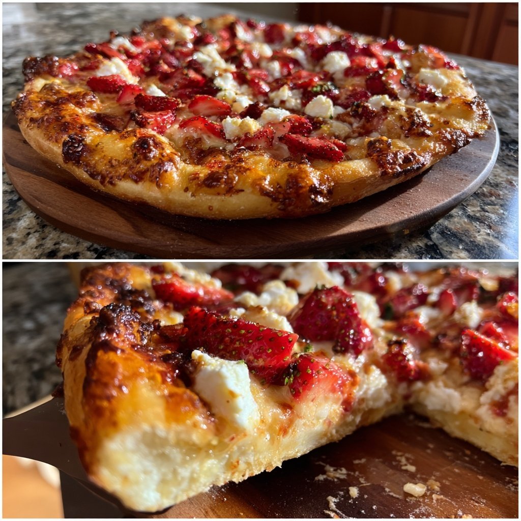 Pizza mit Erdbeeren und Ziegenkäse