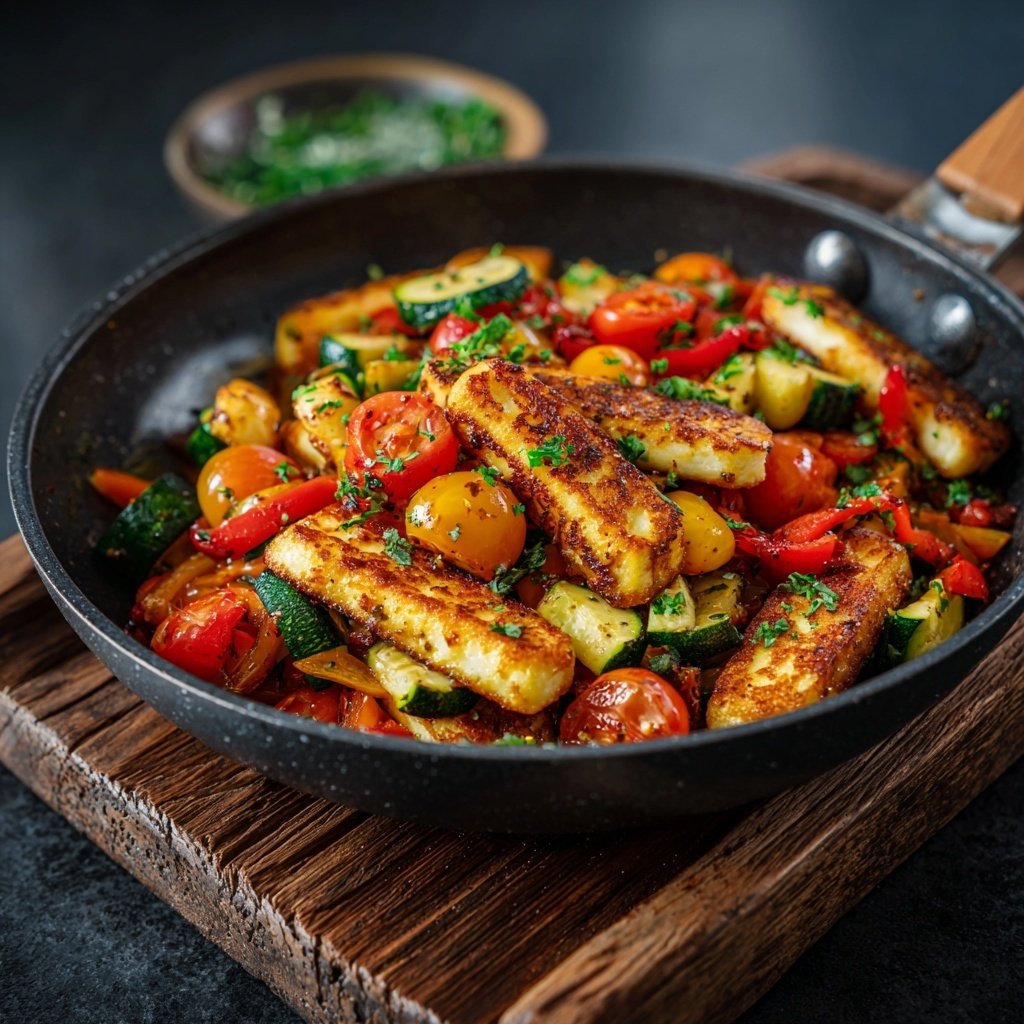 Vegetarische Gemüsepfanne Mit Halloumi