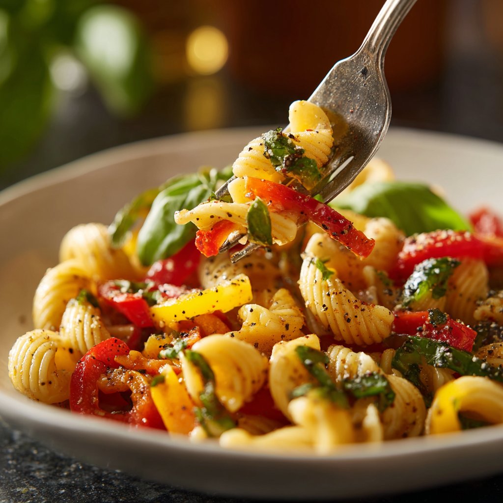 Mittagessen mit Nudeln und Gemüse