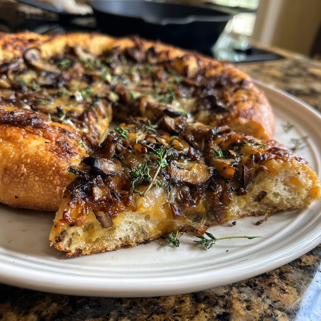 Pizza mit Pilzen und Thymian