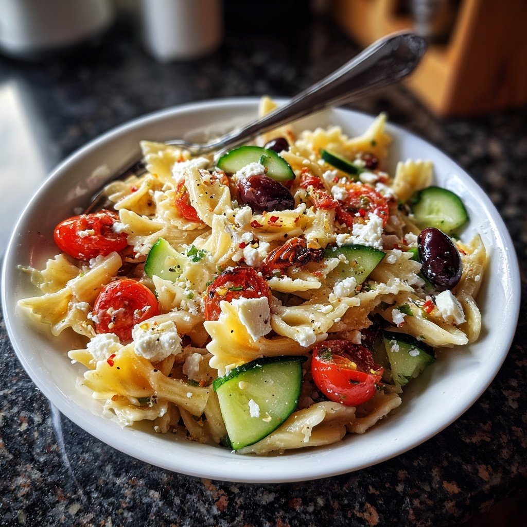 Mediterraner Nudelsalat Mit Feta