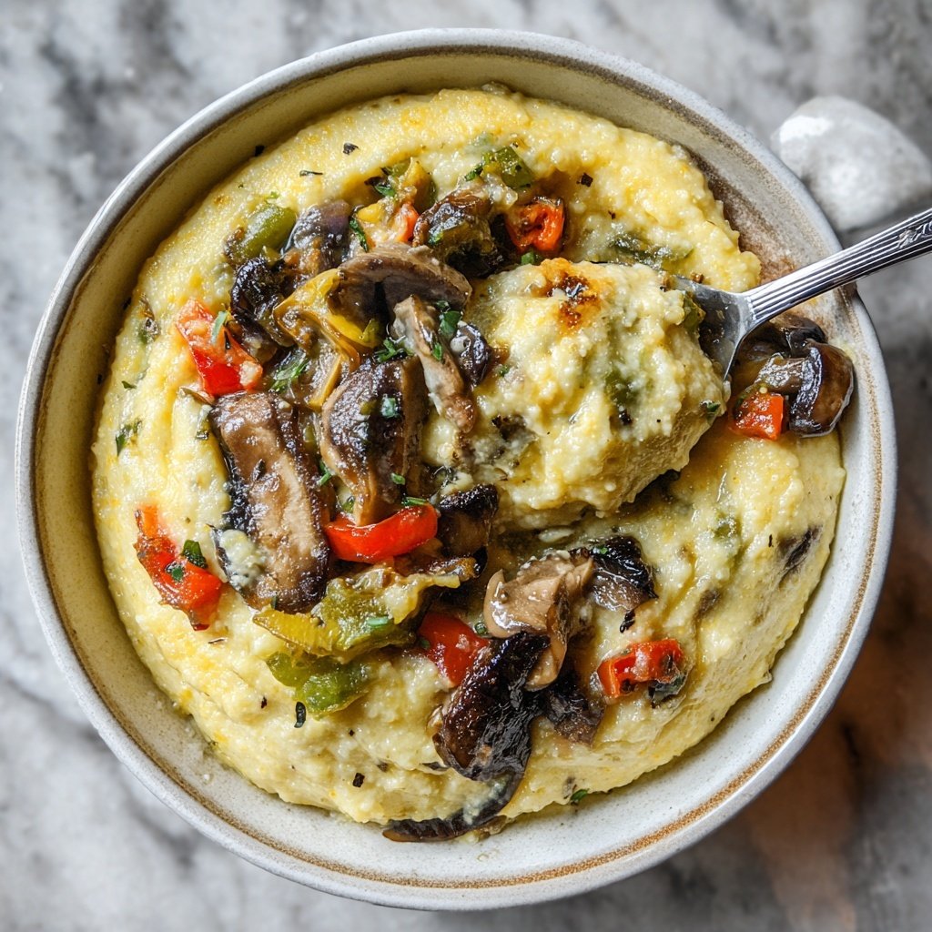 Abendessen mit cremiger Polenta und Gemüse